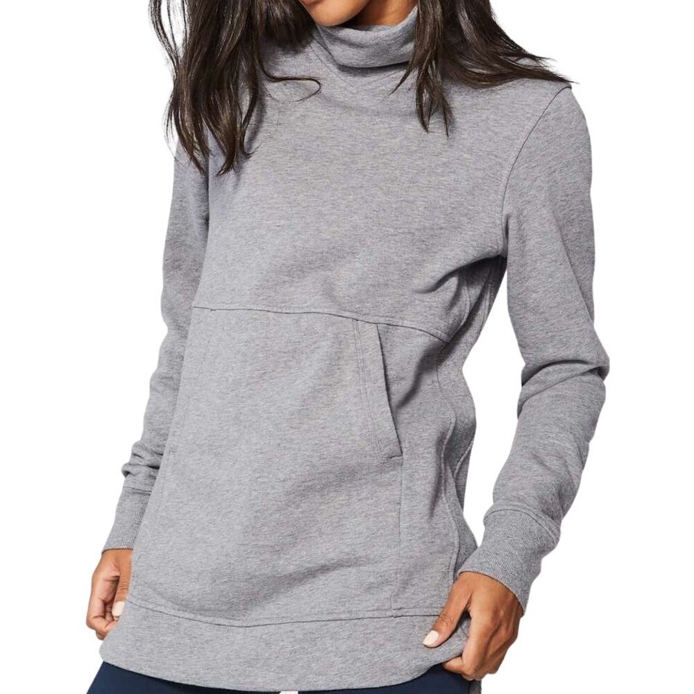 Lululemon Press Pause Pullover Sweatshirt Pocket Terry Heathered Medium Grey 8